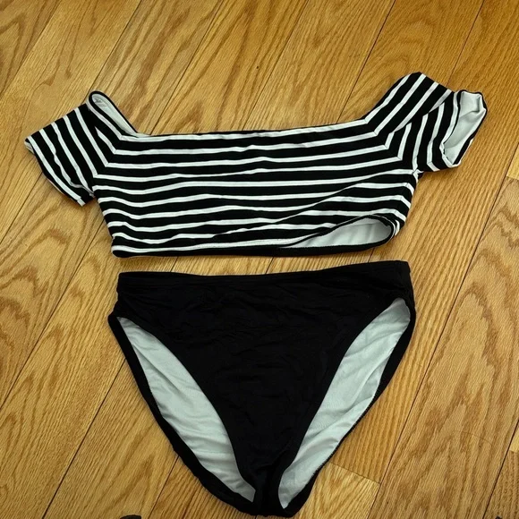 MICHAEL Michael Kors Off the Shoulder Swim Top and High Waist Bottom - Picture 5 of 6